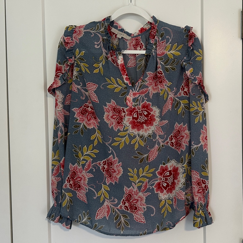 LOFT Blue Floral Blouse